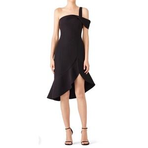 Keepsake modern black dress large one shoulder perfect wedding guest dress